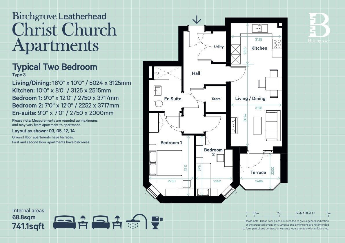 Leatherhead Typical Two Bedroom layout