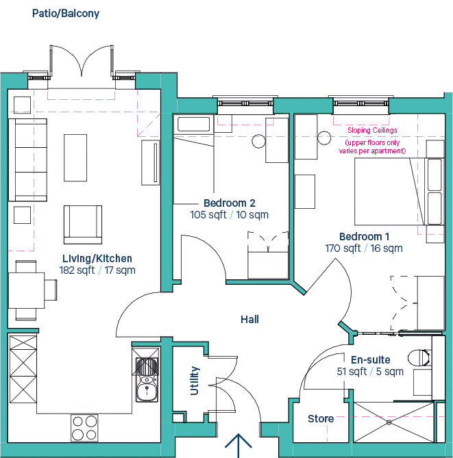 Woking Typical Two Bedroom Layout